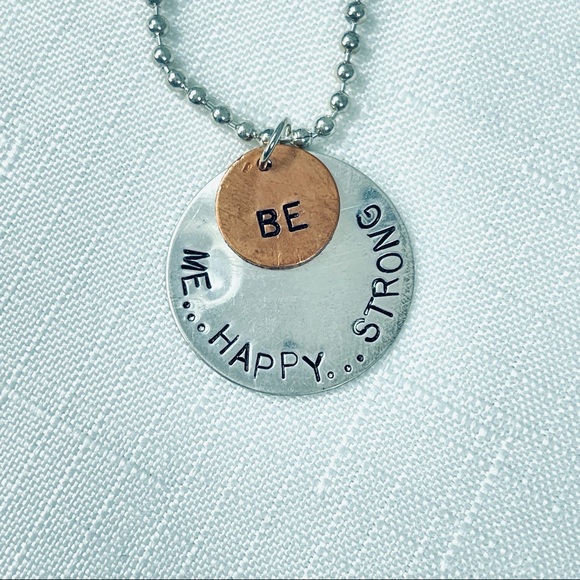 ACACIA Be Me Be Happy Be Strong NECKLACE motivational uplifting hammered silver - Picture 6 of 8